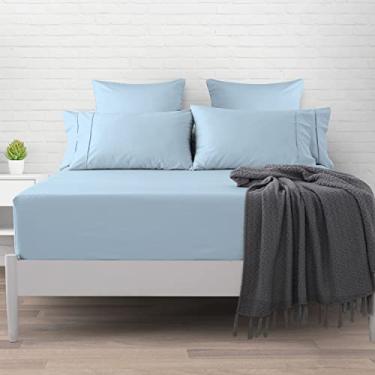 Imagem de Pizuna Lencol elastico solteiro Azul Céu, 400 fios de algodão 100% sateen de fibra longa Lencol de elastico solteiro 90x195 cm para colchoes ate 40 cm - 1 peça