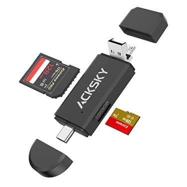 Imagem de ACKSKY Leitor de cartão SD 3 em 1 tipo-C/USB-A/Micro USB, leitor de cartão de memória com slot duplo para MacBook/PC/Android/telefone/câmera/laptop/Galaxy/Chromebook, adaptador de cartão micro SD