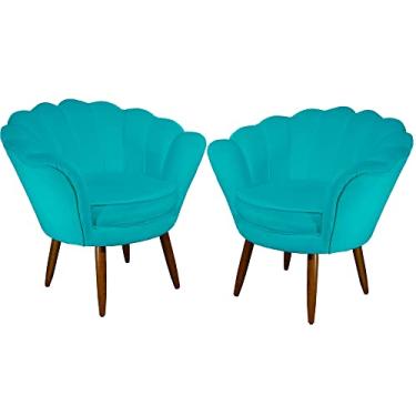 Imagem de Kit 02 Poltronas Decorativa Pétala Pés Palito Suede Azul Turquesa - DS Estofados