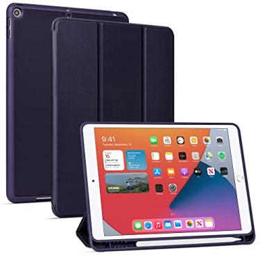 Imagem de Arae Capa para iPad de 10,2 polegadas com suporte para lápis - capa com suporte para despertar/hibernar automaticamente, azul