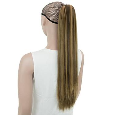 Imagem de IMISSU Clipe de mandíbula cacheado grosso e bagunçado Extensões de cabelo de rabo de cavalo Clipe de rabo de cavalo em peruca (Reto Cobre Mix Marrom)