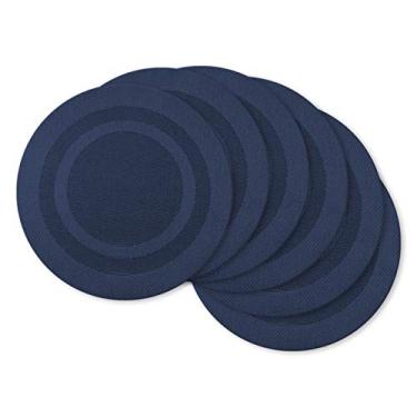 Imagem de DII Conjunto de jogo americano redondo de PVC para uso interno/externo, 35 cm, azul náutico, 6 peças