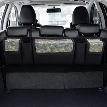 Imagem de eing Organizador de porta-malas de carro – Coroa organizador de porta-malas, portátil com dois compartimentos grandes para SUV, veículo, caminhão, casa e escritório, preto + branco puro, 25,5 x 11,20 cm