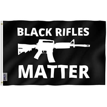 Imagem de Anley Fly Breeze 3x5 pés Black Rifles Matter Flag - Cor vívida e à prova de desbotamento - Cabeçalho de lona e costura dupla - Black Guns Matter Flags Poliéster com ilhós de latão 3 x 5 pés