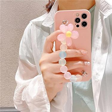 Imagem de Capa de pulseira de corrente colorida com contas de flores para Samsung Galaxy S22 Ultra S21 FE S20 Plus S10 Note 20 10 Pro Capa de Silicone Líquido, Rosa, Para J6 Plus 2018