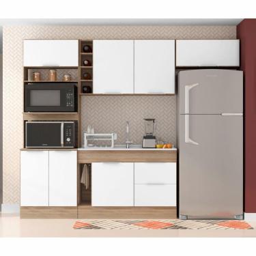 Imagem de Cozinha Compacta 7 portas 2 Gavetas com Balcão para Pia Ferrara da Poliman Móveis carvalho oak/branco