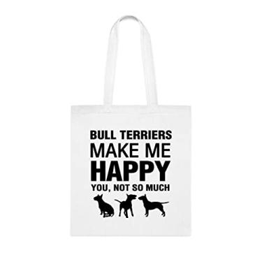 Imagem de Bull Terriers Make Me Happy, presente para cachorro Bull Terriers, aniversário de cachorro Bull Terriers bolsa de ombro para cachorro Bull Terriers, bolsa de ombro reutilizável para cães Bull Terriers, Branco