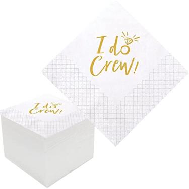 Imagem de Geloar Guardanapos de coquetel I Do Crew, pacote com 100 guardanapos de papel para festa I Do Crew em grande quantidade para ensaio, jantar nupcial, noivado, casamento, decorações de mesa de bebidas | 2 camadas, 12 x 13 cm