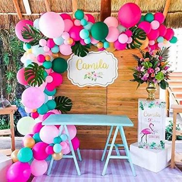 Imagem de 140 pçs kit de arco de guirlanda de balão tropical para decoração de festa de flamingo do Havaí decoração de festa de aniversário Luau verão suprimentos para festa na praia