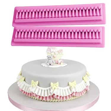 Imagem de HengKe 2 peças de moldes de bolo de silicone para assar, renda plissada molde para decoração de bolo, açúcar, chocolate, topo de cupcake, pastel, argila de polímero, projetos de artesanato de cera