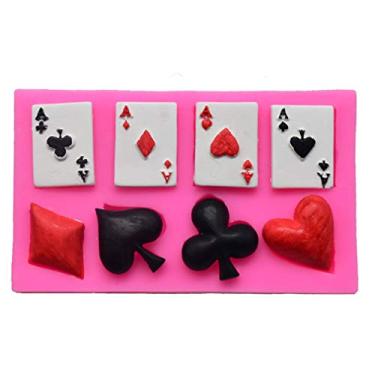 Imagem de 4 cartas de baralho de pôquer corações diamantes espadas clubes para chocolate fondant bolo topo de cupcake decoração pasta de goma argila polímero doce resina silicone molde ferramenta