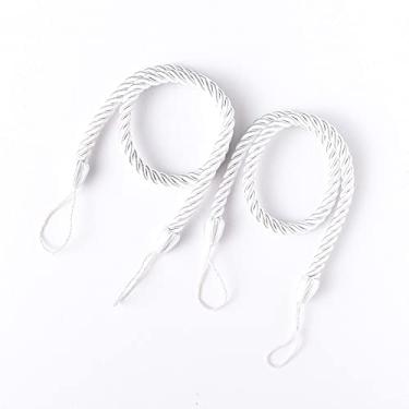 Imagem de Laços de cortina de estilo escandinavo simples Laços de corda em espiral bem entrelaçados Suportes de cortina DIY laços de cortina, branco, 4 peças
