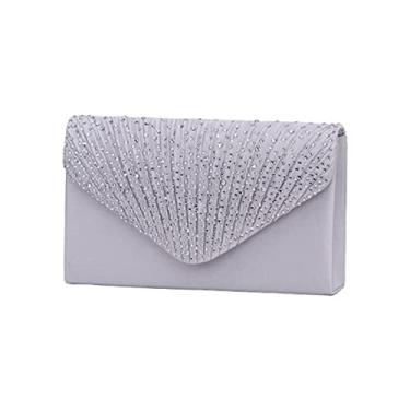Imagem de JAMBHALA Bolsa de Mão com Strass Brilhante Envelope Para Noite Para Festa de Casamento Feminina Namoro (prata)