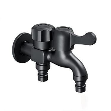 Imagem de LIDON Torneira dupla um em dois para fora torneira da máquina de lavar uso duplo torneira de jardim torneiras de latão válvula de ângulo de controle duplo ao ar livre, cromo B (cor: preto B)