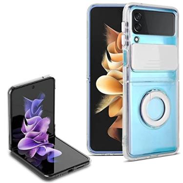 Imagem de Capa de telefone de silicone macio para Samsung Galaxy Z Flip4 com suporte de anel capa de proteção à prova de choque para Sansung Z Flip3 5g ZFlip3, branco, para Samsung Z flip4