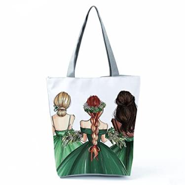 Imagem de Bolsas femininas afro douradas impressas bolsa de ombro moda bonita bolsa de compras ecológica portátil bolsa de praia de alta capacidade, Hl3504
