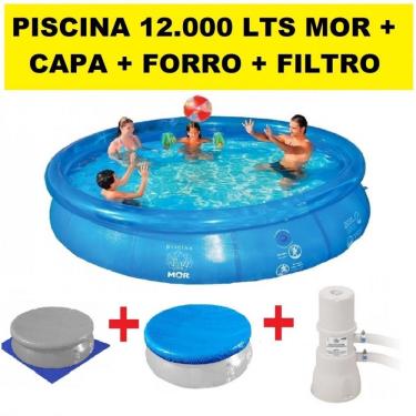 Imagem de Kit Piscina Inflavel 12000 Litros + Capa + Forro + Filtro 3.600 l/h 110v