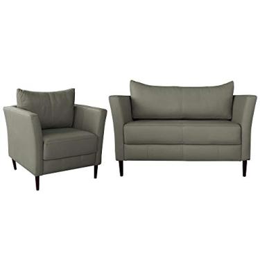 Imagem de Conjunto Sofá 2 Lugares com Poltrona Pés Palito Lubbock Couro Fendi - Gran Belo