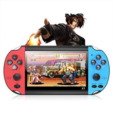 Imagem de Yagor Console de jogos portátil e portátil, 8 GB PSP console de videogame portátil, tela de 4,3 polegadas com 10.000 jogos integrados, presentes de aniversário para crianças, vermelho e azul