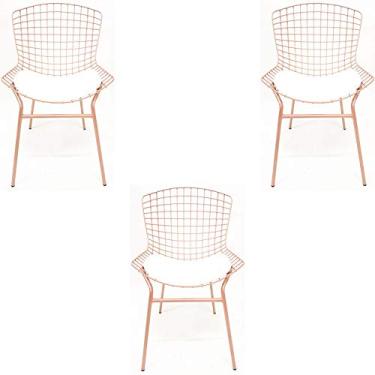 Imagem de Kit 3 Cadeiras BERTÓIA cor Rosê assento branco tubular - Poltronas do Sul