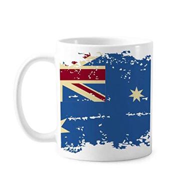 Imagem de Caneca de cerâmica com ilustração retrô da bandeira do sabor da Austrália, xícara de porcelana e café