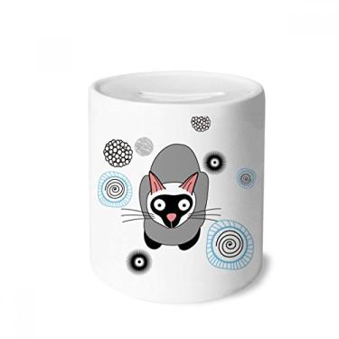 Imagem de DIYthinker Gatinho siamês cinza gato animal dinheiro caixa de cerâmica porta-moedas presente de cofrinho