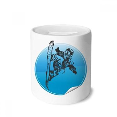 Imagem de DIYthinker Esquis e bastões de esqui para esportes de inverno caixa de dinheiro caixa de cerâmica porta-moedas presente de cofrinho