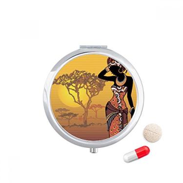 Imagem de African Savanna — Vestido feminino preto com bolso para comprimidos, caixa de armazenamento de remédios