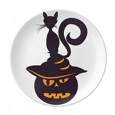 Imagem de Abóbora chapéu monstro gato Halloween prato decorativo de porcelana salver talheres, prato de jantar