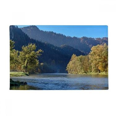 Imagem de DIYthinker Tapete antiderrapante para porta de banheiro River Mountain Hill Forest Reflection