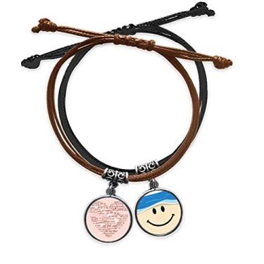 Imagem de DIYthinker Pulseira de couro rosa branco em formato de coração para dia dos namorados corrente de mão pulseira de rosto sorridente