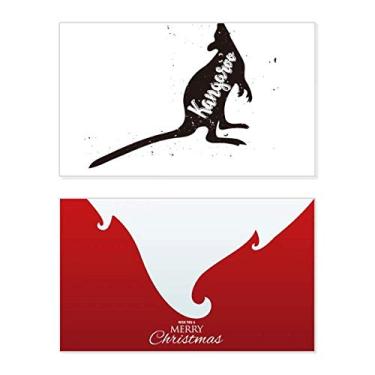 Imagem de Canguru Preto e Branco Animal Holiday Holiday Merry Christmas Cartões de parabéns Mensagem de Natal