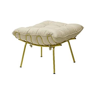 Imagem de Puff Decorativo Sala de Estar Abel Pés Dourado Veludo Bege - Gran Belo