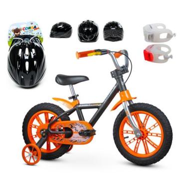 Imagem de Kit Bicicleta Infantil Aro 14 First Pro Masculina + Capacete + Sinaliz