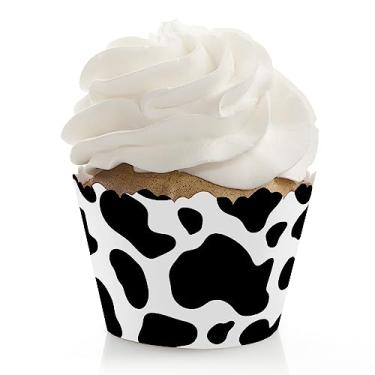 Imagem de Big Dot of Happiness Estampa de vaca - Decorações de festa de animais de fazenda - Embalagens de cupcake de festa - Conjunto de 12