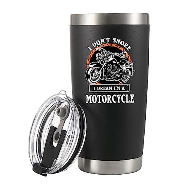 Imagem de Panvola Caneca de viagem de aço inoxidável I Don't Snore I Dream I'm A Motorcycle Snorers Motorcyclist Gift Biker Rider For Dad Husband Boyfriend Uncle Travel Mug (590 ml, preta)