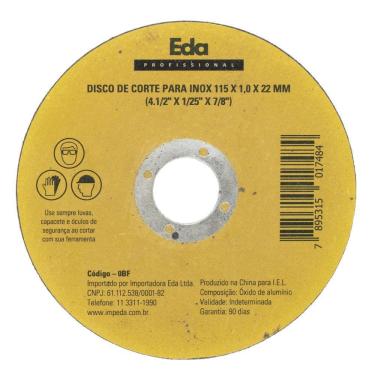 Imagem de Disco Corte AÇO INOX 115X1,0X22MM EDA 0BF