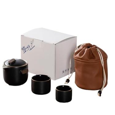 Imagem de Conjunto de chá portátil de 200 ml/184.3 g conjunto de presente gradiente uma panela duas xícaras viagem high-end conjunto de chá de negócios - preto