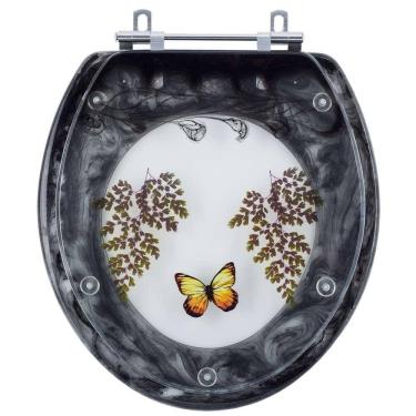 Imagem de Assento Sanitario Poliester Decorado Borboleta Ravena Preto Para Vaso Deca