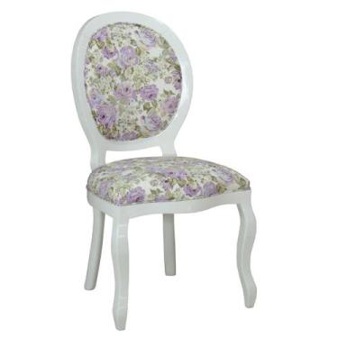 Imagem de Cadeira Estofada De Jantar Medalhão Branco E Estampa Floral - Soberati