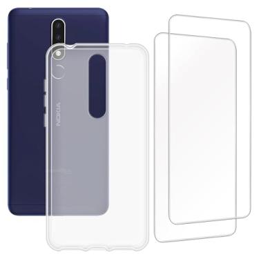 Imagem de Zuitop Capa adequada para Nokia 3.1 Plus (6 polegadas) com 2 protetores de tela de vidro temperado, compatível com a capa protetora transparente de gel de sílica TPU para Nokia X3 2018.