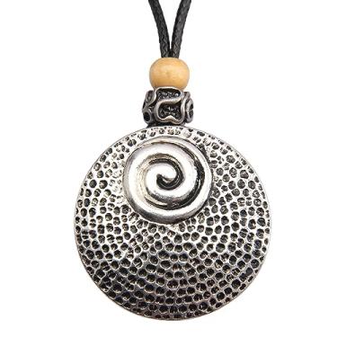 Imagem de AZORA Colar de pingente de anel múltiplo de cor bronze feito à mão estilo boho longo de corda de couro colar para mulheres, Couro, Sem Pedra Preciosa