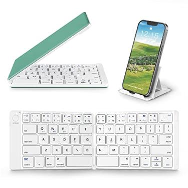 Imagem de Samsers Teclado Bluetooth dobrável – Teclado portátil sem fio de tamanho completo (sincronização de até 3 dispositivos), teclado dobrável de alumínio ultrafino para iPhone, iPad, Mac, Android,