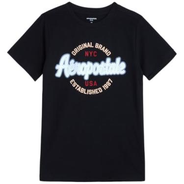 Imagem de AEROPOSTALE Camiseta para meninos - Camiseta infantil de algodão de manga curta - Camiseta clássica com gola redonda estampada para meninos (4-16), Preto, 4