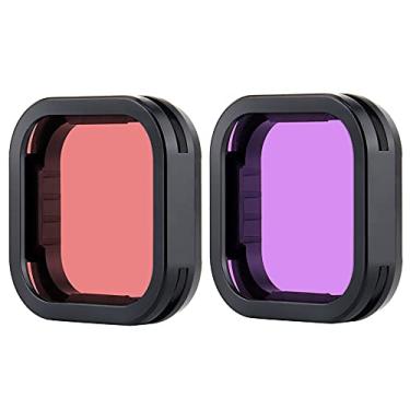 Imagem de YALLSAME Filtro de mergulho para GoPro Hero 12 11 10 9 preto com filtro de cor vermelha e magenta, acessórios de gravação subaquática de mergulho para Go Pro 9 10 11 12