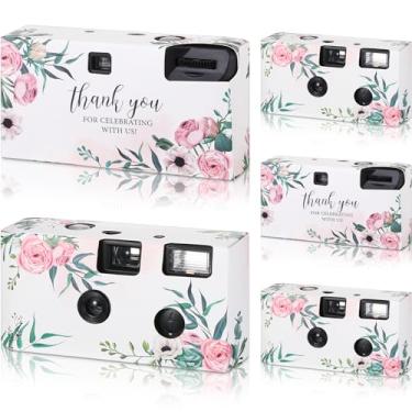 Imagem de 5 peças de câmera descartável para casamento, filme colorido, câmera de uso único a granel com flash de 34 mm, uma vez para reuniões, casamentos, viagens, aniversário de lua de mel (flor)