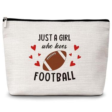 Imagem de Bolsa de cosméticos para presentes de futebol, Just a Girl Who Loves Football Travel Makeup Bag, presentes de futebol para jogadores amantes de futebol, inspiradores para