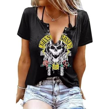 Imagem de Leopard Guns N' Roses Camiseta feminina com estampa de leopardo camiseta engraçada rosa tie dye camisa gráfica top letra impressão camisa, Preto 3, M