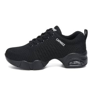 Imagem de SECHRITE Tênis feminino de dança Jazz com cadarço e sola dividida Zumba, Preto-acolchoado, 9.5 Women/8.5 Men