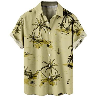 Imagem de Aniywn Camisa masculina de verão, praia, casamento, havaiana, floral, manga curta, ajuste relaxado, algodão, linho, camisa casual com botões, A7-bege, G